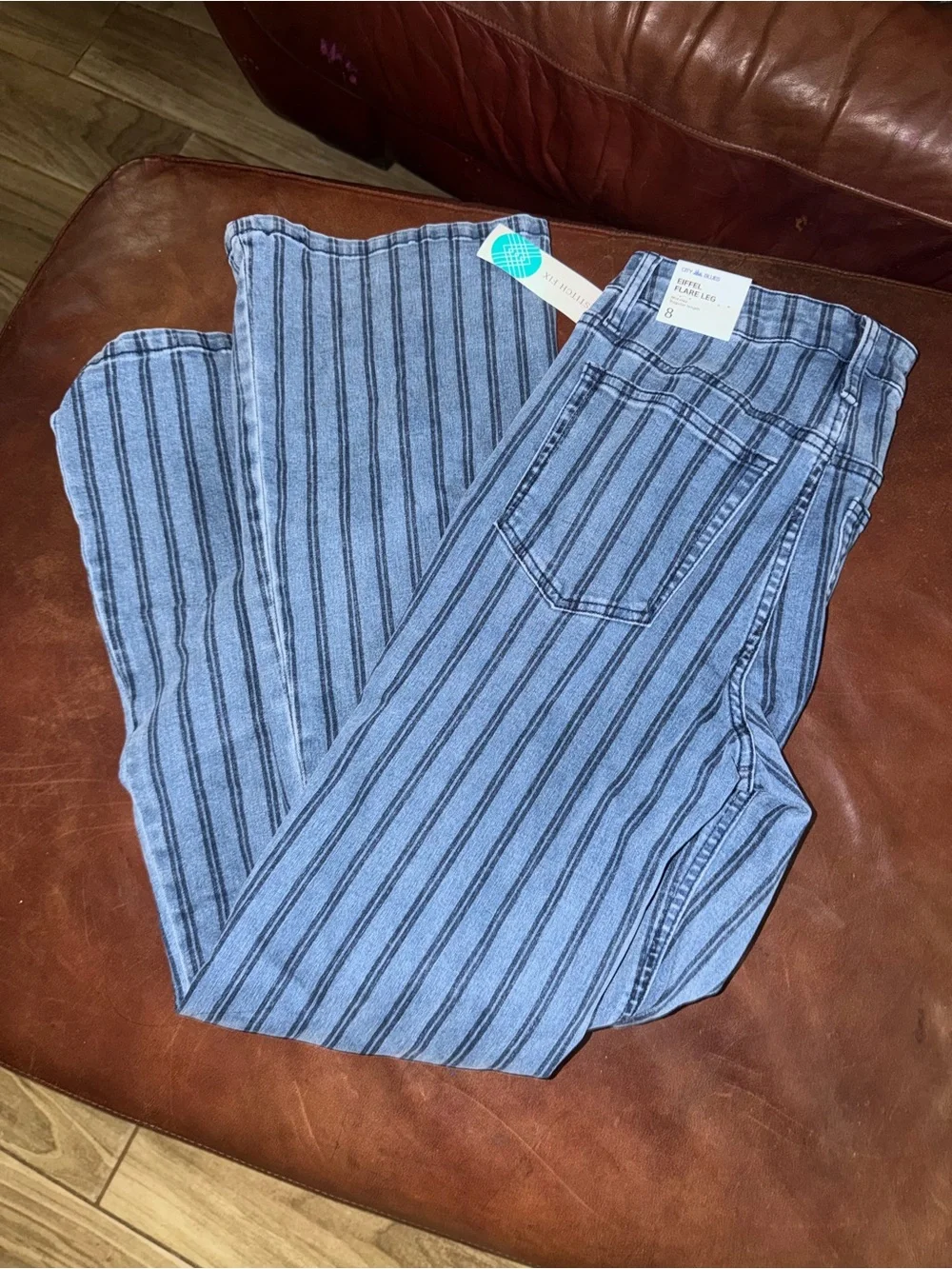 Striped Blue Wide-Leg Women’s Jeans